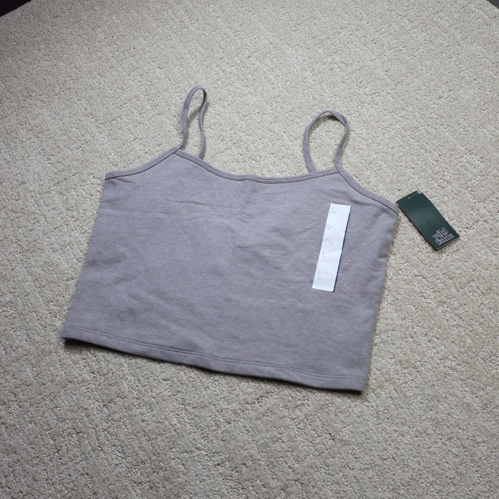 Wild Fable Grey Cropped Cami Tank Top Spaghetti Strap Heathered Gray L